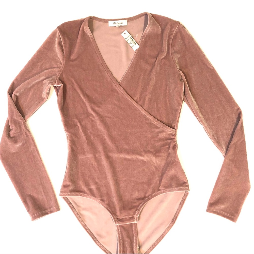 Madewell Blush NEW Velvet Bodysuit Faux Wrap XS